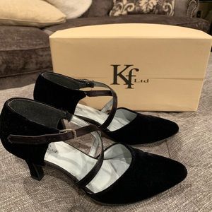 Black velvet strap heels